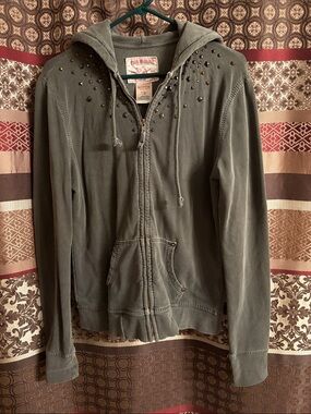 Women’s True Religion gray Studded Zip Hoodie Jacket